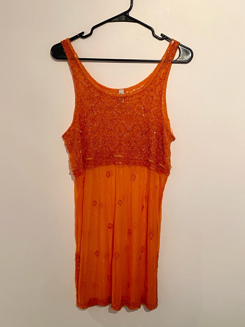 Embellished Orange Sleeveless Dress